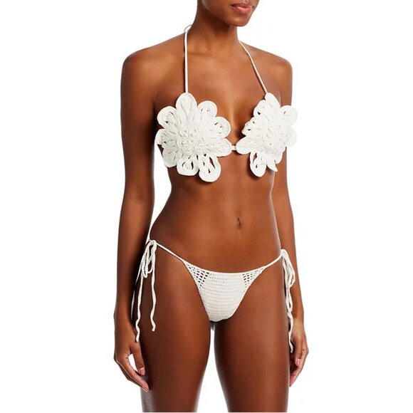 Cult Gaia Bellona Crochet Bikini Bottom Size L White Cheeky Ties Sides NEW $148 - Picture 7 of 7